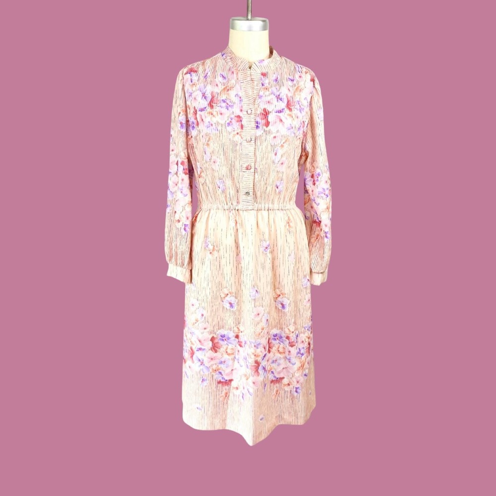Vintage 1960s Pastel Floral Flowy Day Dress, Whimsy, Size Large